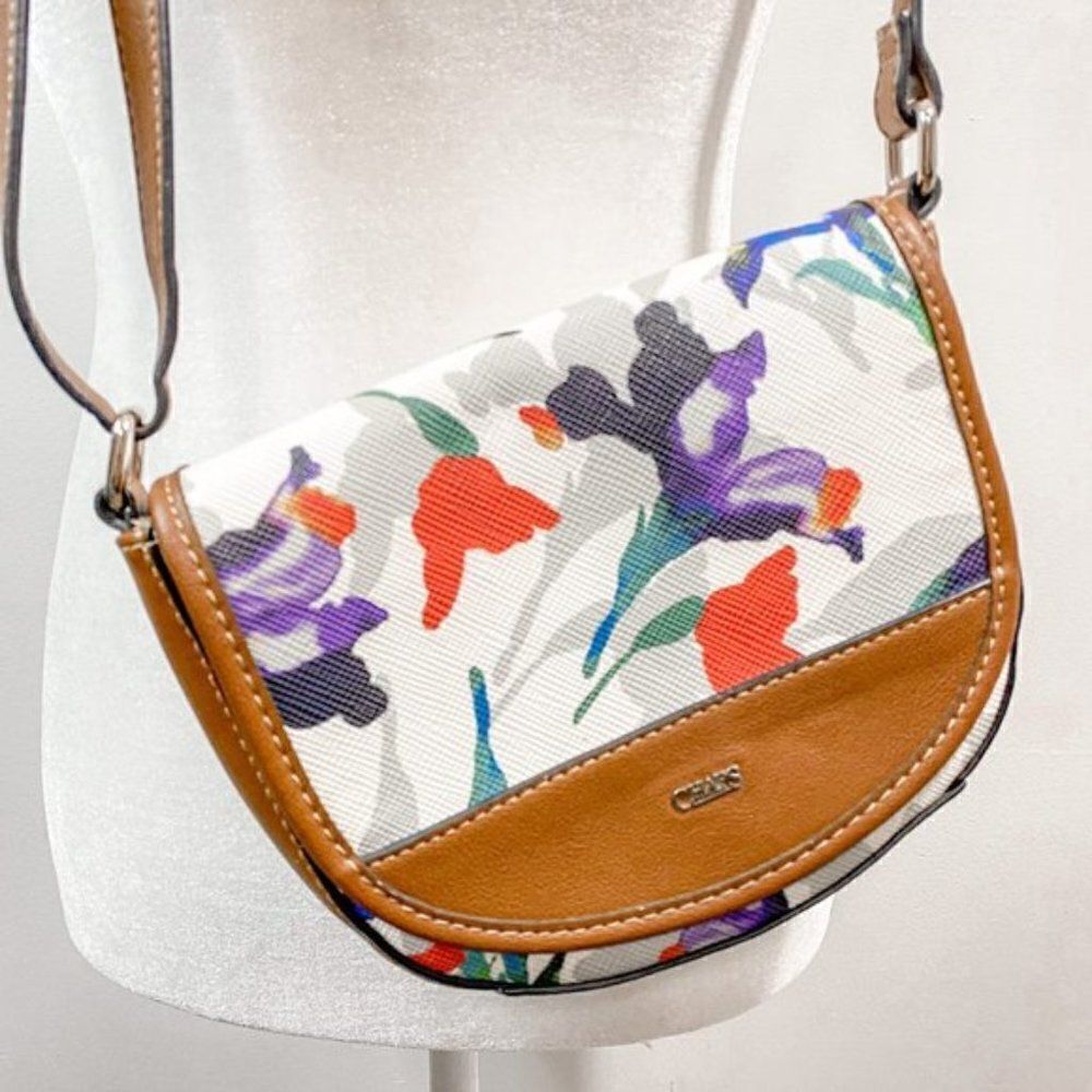 CHAPS Women's White Multicolor Watercolor Crossbody Saddle Bag